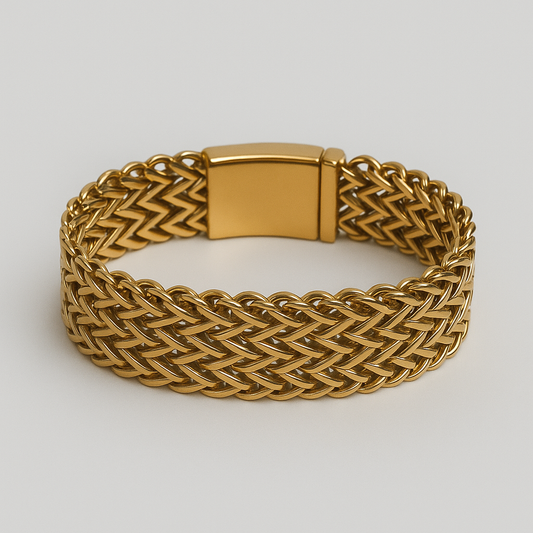 Triple-Braided Steel Bracelet – Pure Gold Edition